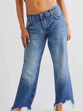 We the Free Button Fly Cropped Straight Leg Jeans